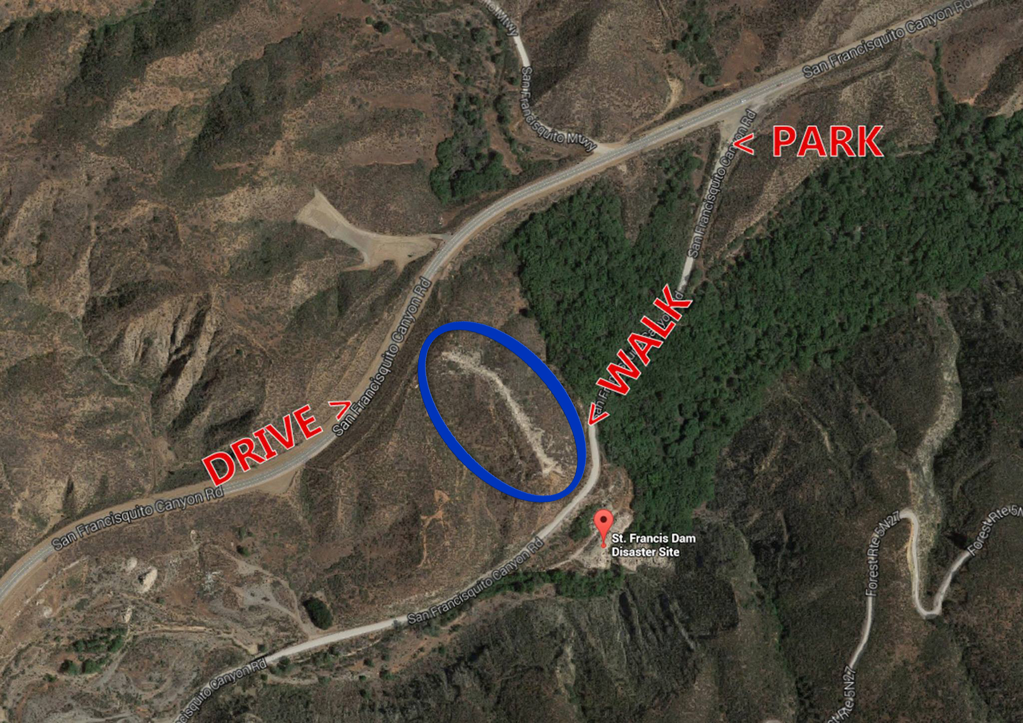 Directions to the St. Francis Dam Disaster Site (2016).